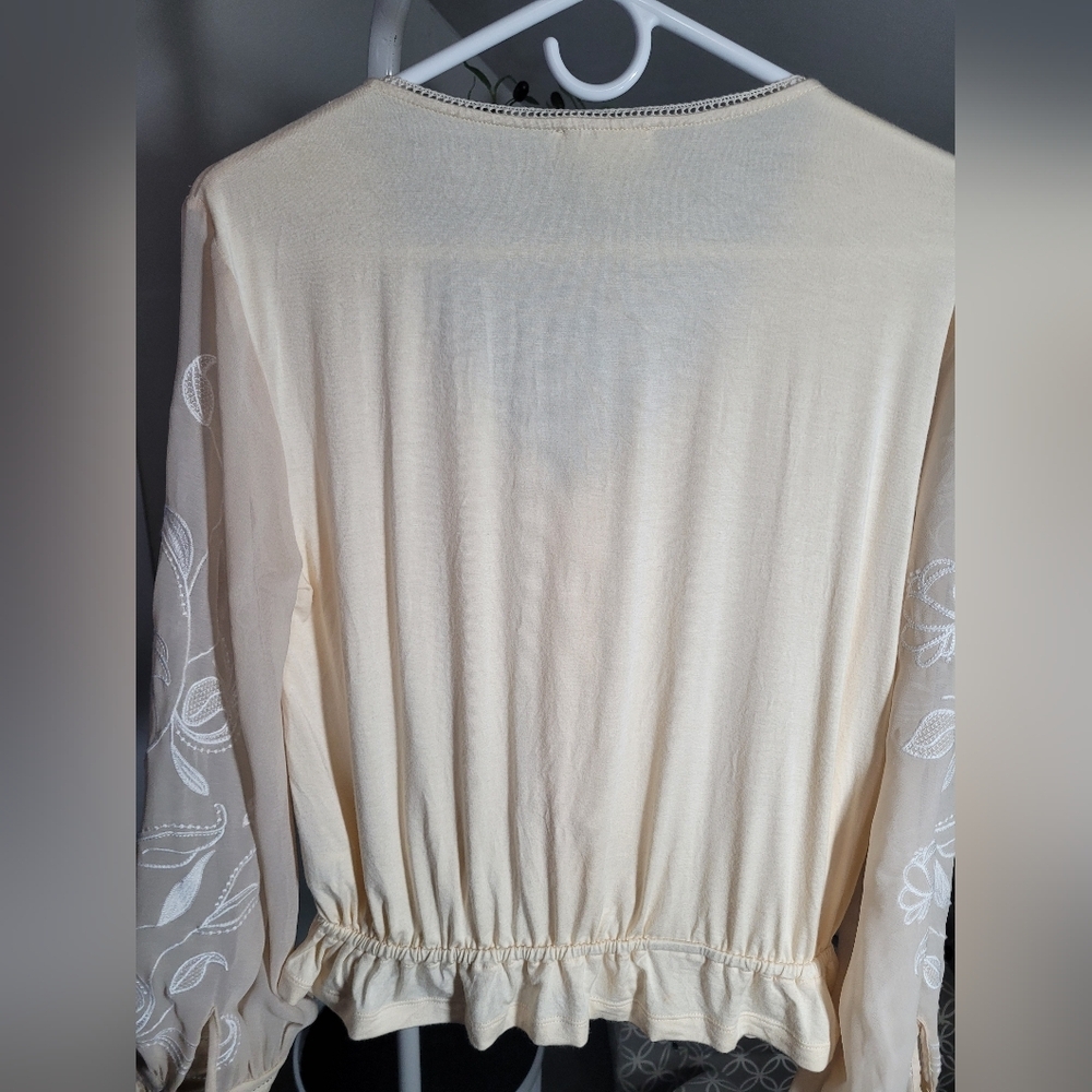 Anthropologie Bohme Embroidered Floral Button Down Sheer Sleeves Small Boho - Picture 6 of 8